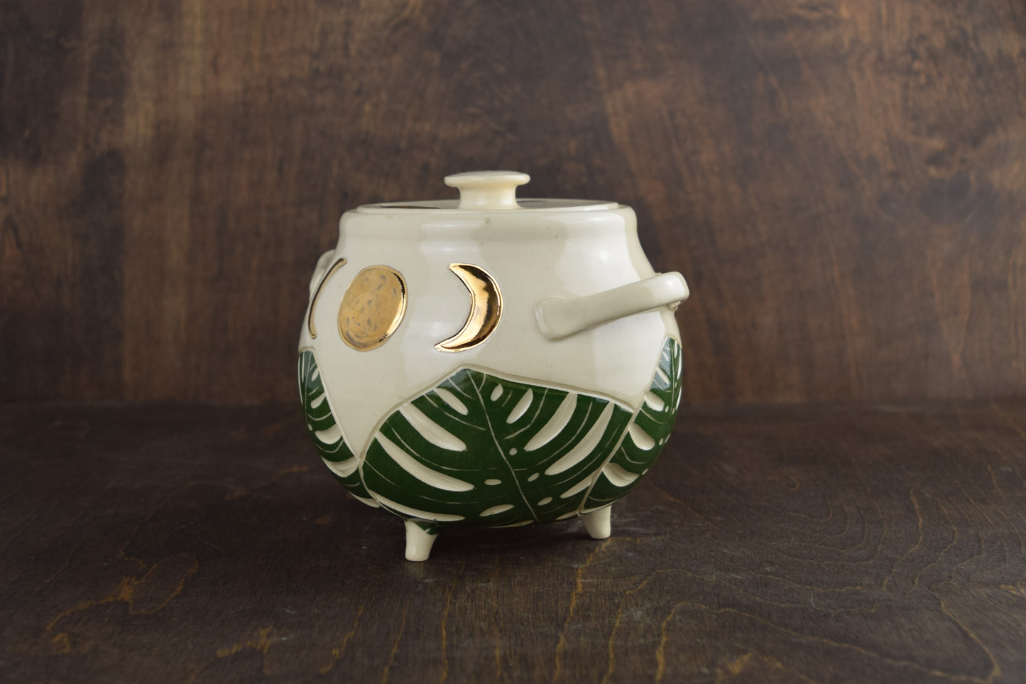 Gold Moon Monstera Cauldron Jar