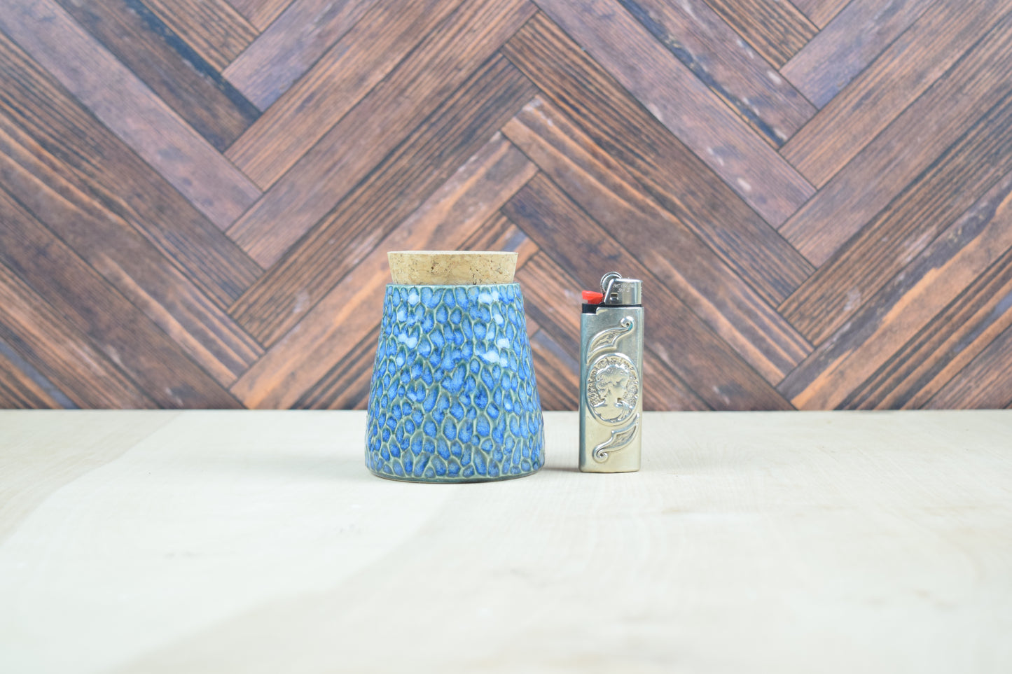 Blue Carved Stash Jar