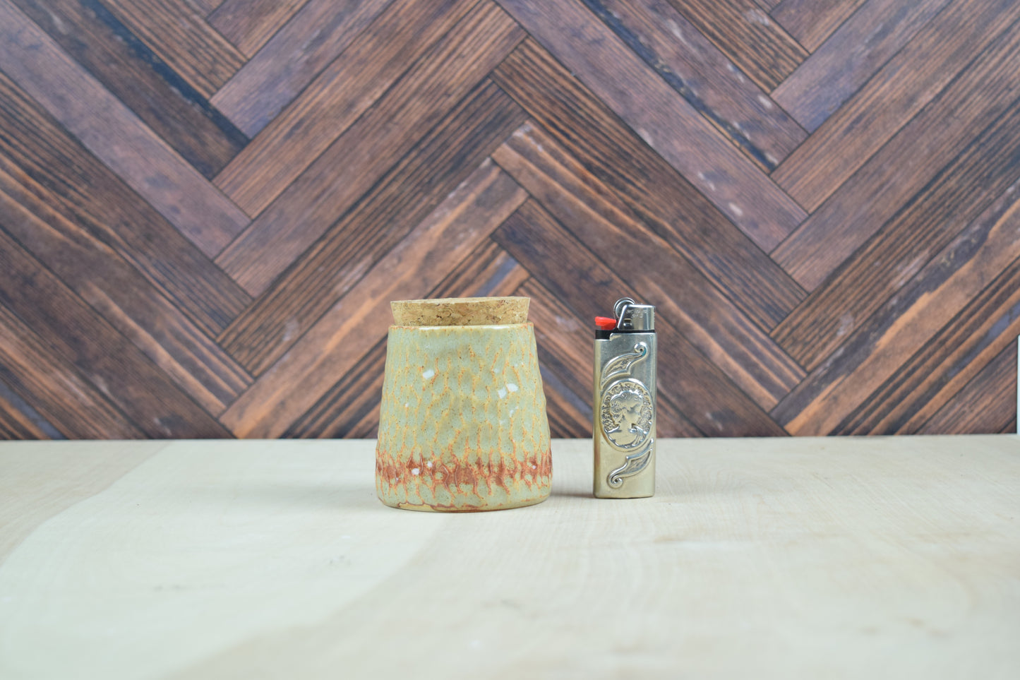 Cream Rust Carved Stash Jar