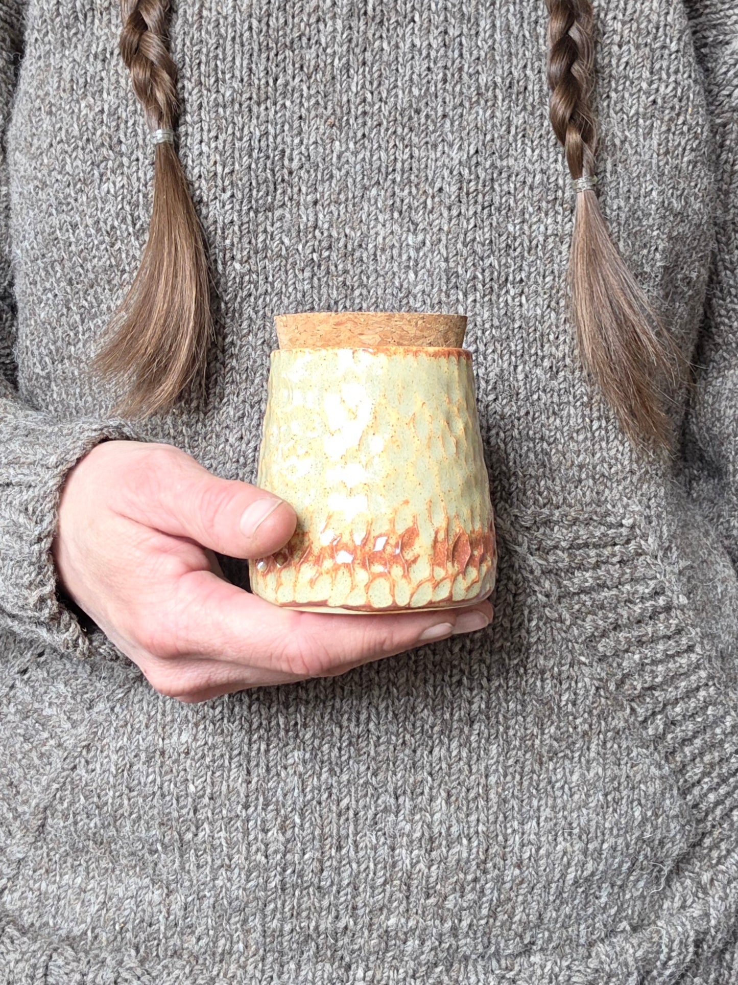 Cream Rust Carved Stash Jar