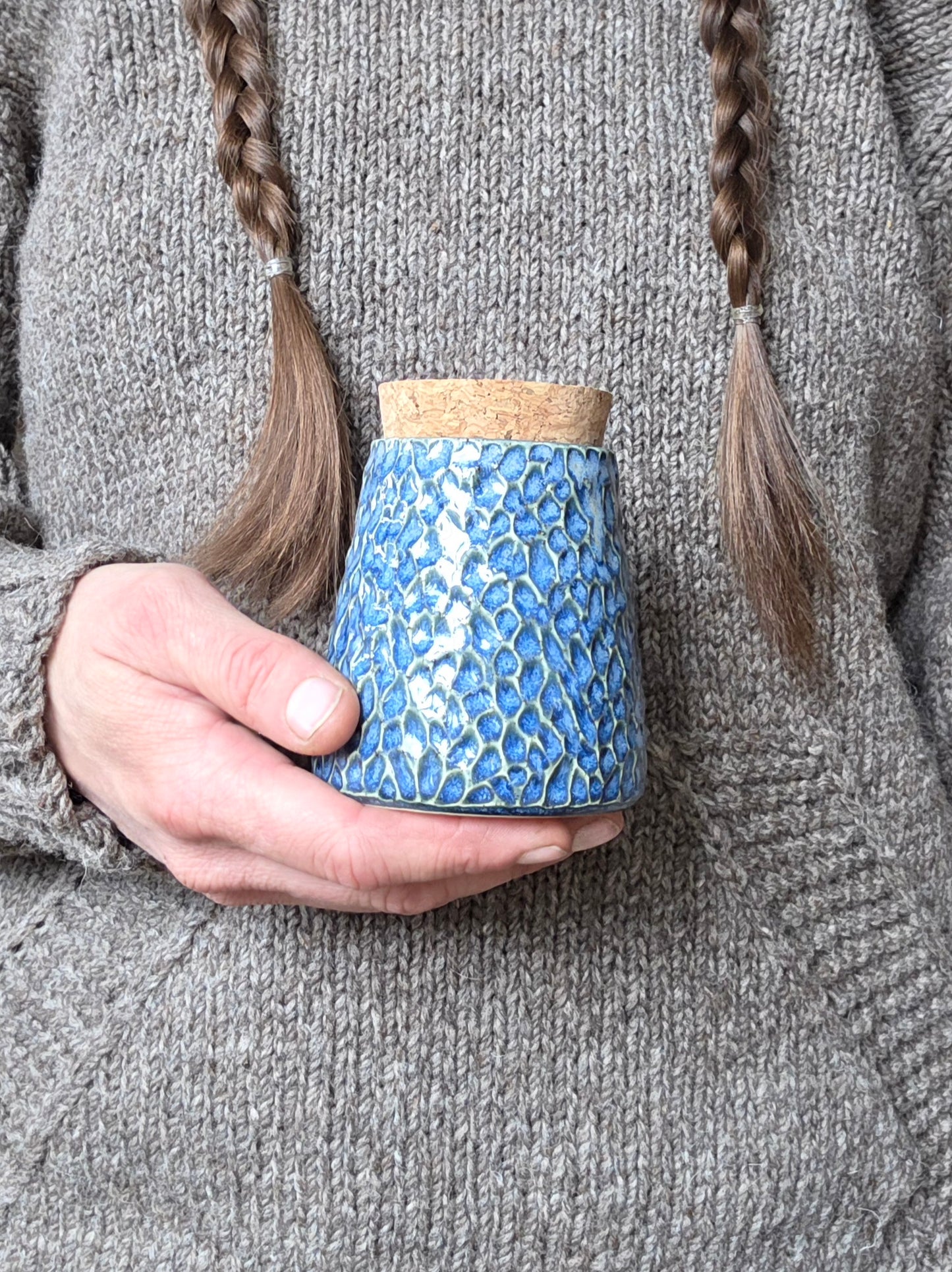 Blue Carved Stash Jar