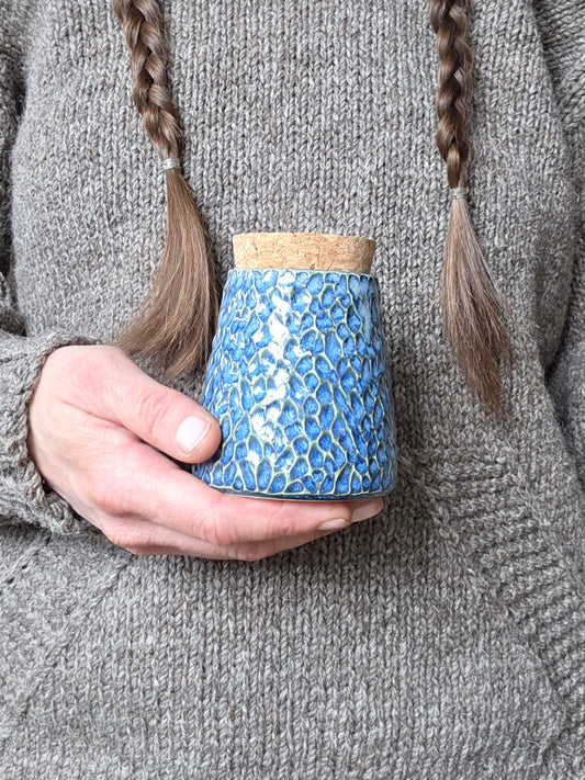 Blue Carved Stash Jar